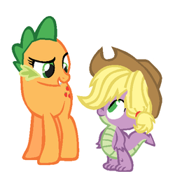 Size: 490x487 | Tagged: safe, applejack, spike, g4, alternate hairstyle, mane swap