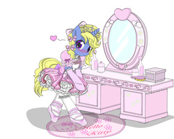 Size: 3000x2400 | Tagged: safe, artist:avchonline, oc, oc only, oc:azure/sapphire, pony, ballet, ballet slippers, bipedal, canterlot royal ballet academy, clothes, crossdressing, dress, femboy, heart, hello kitty, high res, male, puffy sleeves, sanrio, sissy, solo, stockings, tutu