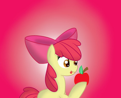 Size: 980x790 | Tagged: safe, artist:hoovesandfeathers, apple bloom, g4, apple, female, food, solo, that pony sure does love apples, tongue out