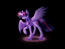 Size: 4000x3000 | Tagged: safe, artist:klarapl, twilight sparkle, alicorn, pony, g4, female, looking at you, magic, magic circle, mare, raised hoof, solo, spread wings, twilight sparkle (alicorn)