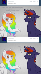 Size: 700x1248 | Tagged: safe, artist:aisu-isme, oc, oc only, oc:artbeat, oc:candle wicked, ask the creepy ponies
