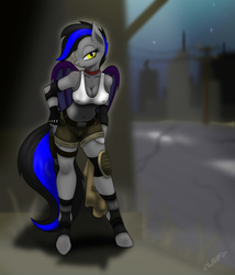 Size: 2143x2500 | Tagged: safe, artist:miniferu, oc, oc only, oc:midnight song, bat pony, anthro, unguligrade anthro, fallout equestria, armpits, high res, solo