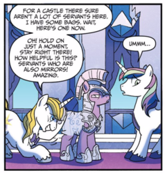 Size: 652x686 | Tagged: safe, artist:tony fleecs, idw, amethyst stone, prince blueblood, shining armor, pony, unicorn, friends forever #26, g4, my little pony: friends forever, spoiler:comic, male, stallion