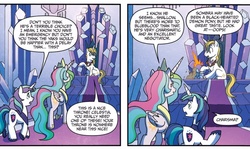 Size: 1320x786 | Tagged: safe, artist:tony fleecs, idw, prince blueblood, princess celestia, shining armor, alicorn, pony, unicorn, friends forever #26, g4, my little pony: friends forever, spoiler:comic, male, stallion