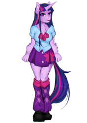 Size: 3508x4961 | Tagged: safe, artist:slyblue7, twilight sparkle, anthro, plantigrade anthro, g4, bedroom eyes, clothes, equestria girls outfit, female, fluffy, looking at you, solo, tongue out