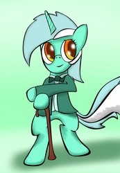 Size: 743x1076 | Tagged: safe, artist:mcsplosion, lyra heartstrings, pony, g4, bipedal, bowtie, cane, female, solo