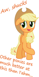 Size: 6106x12040 | Tagged: safe, artist:eagle1division, applejack, g4, absurd resolution, blushing, dialogue, female, flattered, floppy ears, simple background, smiling, solo, text, transparent background, vector