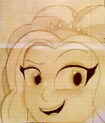 Size: 755x888 | Tagged: safe, artist:faad, adagio dazzle, equestria girls, g4, eye, eyes, female, graph paper, lined paper, monochrome, sketch, smiling, solo, traditional art