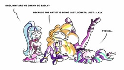 Size: 2048x1160 | Tagged: safe, artist:ponut_joe, adagio dazzle, aria blaze, sonata dusk, equestria girls, g4, lazy, the dazzlings