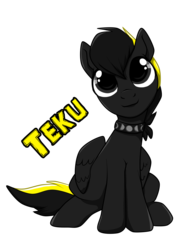 Size: 1592x2048 | Tagged: safe, artist:tayarinne, oc, oc only, oc:shadow whip, pegasus, pony, derpibooru community collaboration, collar, cute, looking at you, male, pet play, ponysona, simple background, solo, stallion, text, transparent background, wings
