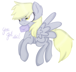 Size: 1024x972 | Tagged: safe, artist:nyosuke-higashicata, derpy hooves, pegasus, pony, g4, female, flying, letter, mare, mouth hold, solo