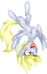 Size: 1024x1599 | Tagged: safe, artist:scarlet-spectrum, derpy hooves, pegasus, pony, g4, belly, concave belly, female, flying, happy, mare, obtrusive watermark, open mouth, simple background, solo, transparent background, upside down, watermark