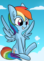 Size: 3200x4400 | Tagged: safe, artist:tjpones, rainbow dash, pony, g4, chest fluff, cloud, female, sitting, solo