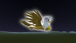 Size: 1366x768 | Tagged: safe, artist:horsesplease, gilda, griffon, g4, 3d, female, flying, glowing, gmod, night, solo