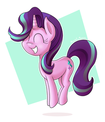 Size: 1185x1373 | Tagged: safe, artist:manual-monaro, starlight glimmer, pony, unicorn, g4, backwards cutie mark, cute, eyes closed, female, glimmerbetes, grin, happy, mare, midair, pronking, smiling, solo