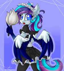 Size: 1541x1712 | Tagged: safe, artist:shyshyoctavia, oc, oc only, oc:galaxy, pegasus, anthro, clothes, duster, maid, solo