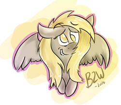 Size: 797x692 | Tagged: safe, artist:bow2yourwaifu, derpy hooves, pegasus, pony, g4, female, floppy ears, grin, mare, solo, spread wings