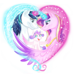 Size: 1024x1024 | Tagged: safe, artist:dangerblaze, princess cadance, princess flurry heart, shining armor, g4, season 6, family, heart, magic, spread wings