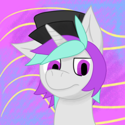 Size: 1000x1000 | Tagged: safe, artist:snap, oc, oc only, unnamed oc, pony, unicorn, annoyed, cute, gray, headcanon, miffed, portrait, solo, unamused, vaporwave