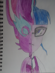Size: 486x648 | Tagged: safe, artist:pinkamenaea, sci-twi, twilight sparkle, two sided posters, equestria girls, g4, my little pony equestria girls: friendship games, female, midnight sparkle, solo, traditional art, two sides