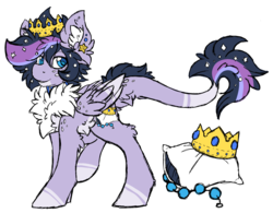 Size: 3280x2560 | Tagged: safe, artist:php166, oc, oc only, oc:pillow prince, hybrid, pegasus, pony, bedroom eyes, chest fluff, collar, crown, cutie mark, freckles, high res, male, piercing, pillow, solo, stallion, wings