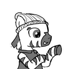 Size: 640x600 | Tagged: safe, artist:ficficponyfic, oc, oc only, oc:adetokunbo, zebra, colt quest, adult, clothes, crossed arms, crossed legs, cyoa, hat, male, pirate, smiling, stallion, story included, talking, toque
