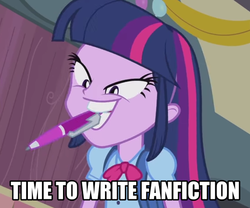 Size: 547x455 | Tagged: safe, screencap, twilight sparkle, equestria girls, g4, faic, female, image macro, lidded eyes, meme, mouth drawing, mouth hold, pen, solo