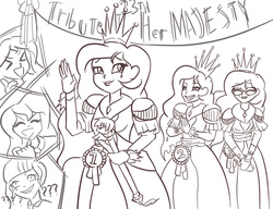 Size: 910x700 | Tagged: safe, artist:kul, princess celestia, princess luna, principal celestia, queen chrysalis, sunset shimmer, equestria girls, g4, alternate universe, clothes, competition, confused nick young, coronation dress, costume, dress, equestria girls-ified, sketch