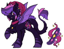 Size: 3280x2560 | Tagged: safe, artist:php166, oc, oc only, oc:varial kickflip, bat pony, hybrid, pony, chest fluff, collar, cutie mark, cutie mark collar, ear fluff, female, freckles, high res, mare, pendant, pet tag, piercing, reference sheet, solo, wings