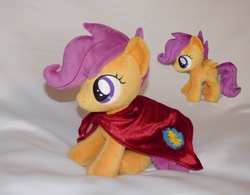 Size: 4088x3184 | Tagged: safe, artist:epicrainbowcrafts, scootaloo, g4, beanie (plushie), cape, clothes, cmc cape, commission, irl, photo, plushie, solo