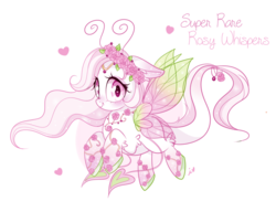 Size: 900x691 | Tagged: safe, artist:ipun, oc, oc only, oc:rosy whispers, original species, blushing, dewlette, female, floral head wreath, flower, heart eyes, looking at you, simple background, solo, white background, wingding eyes