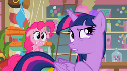 Size: 477x268 | Tagged: safe, screencap, pinkie pie, twilight sparkle, alicorn, pony, g4, female, floppy ears, mare, twilight sparkle (alicorn)