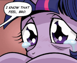 Size: 430x355 | Tagged: safe, artist:brendahickey, idw, twilight sparkle, g4, spoiler:comic, spoiler:comic40, crying, feels, filly, filly twilight sparkle, i know that feel bro, sad