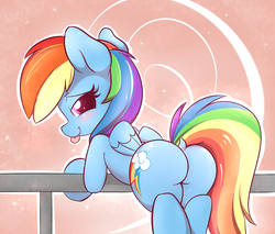 Size: 2700x2300 | Tagged: safe, artist:heavymetalbronyyeah, rainbow dash, pegasus, pony, g4, :p, bedroom eyes, bipedal, bipedal leaning, blushing, butt, cute, dashabetes, dock, female, high res, leaning, mare, plot, rainbutt dash, raised tail, smiling, smirk, solo, tail, tail aside, tongue out