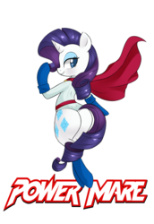 Size: 1500x2184 | Tagged: safe, artist:hidden-cat, rarity, pony, unicorn, g4, bipedal, butt, clothes, cosplay, costume, dc comics, dimples of venus, dock, female, horn, leotard, mare, plot, power girl, rearity, solo, superhero, tail, thong leotard, wedgie