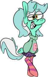 Size: 703x1115 | Tagged: safe, artist:fancykarp, lyra heartstrings, pony, g4, bipedal, cartoony, clothes, cute, dress, female, lyrabetes, pantyhose, pleated skirt, reference, silly, simple background, skirt, smiling, socks, solo, star vs the forces of evil, striped socks, sweater, transparent background