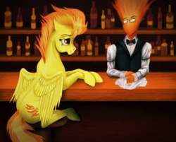 Size: 1296x1040 | Tagged: safe, artist:startoucher, spitfire, g4, bar, bartender, crossover, grillby, undertale