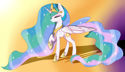 Size: 4960x2865 | Tagged: safe, artist:rosejule, princess celestia, g4, eyes closed, female, raised hoof, solo