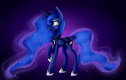 Size: 3857x2465 | Tagged: safe, artist:rosejule, princess luna, alicorn, pony, g4, female, gradient background, high res, raised hoof, solo