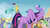 Size: 1366x768 | Tagged: safe, screencap, apple cobbler, crimson gala, linky, ponet, rainbowshine, red gala, shoeshine, spring melody, sprinkle medley, sunshower raindrops, twilight sparkle, alicorn, pony, g4, my little pony: friendship is magic, trade ya!, apple family member, female, hiding behind wing, mare, twilight sparkle (alicorn), wings