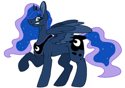 Size: 848x602 | Tagged: safe, artist:kenaidraws, princess luna, g4, female, gritted teeth, raised hoof, simple background, solo, spread wings