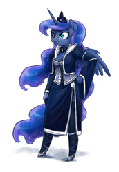 Size: 881x1280 | Tagged: safe, artist:king-kakapo, princess luna, anthro, unguligrade anthro, g4, arm hooves, clothes, dress, female, solo