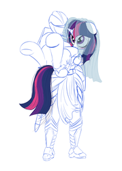 Size: 2000x2800 | Tagged: safe, artist:trinixtri, twilight sparkle, alicorn, human, pony, g4, armor, blushing, fantasy class, female, high res, interspecies, knight, lineart, mare, twilight sparkle (alicorn), veil, warrior