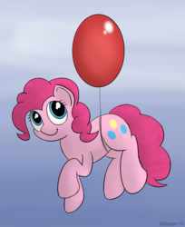 Size: 828x1017 | Tagged: safe, artist:ashtoneer, pinkie pie, g4, balloon, female, solo, then watch her balloons lift her up to the sky