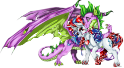 Size: 7287x4000 | Tagged: safe, artist:dimidiummorsumbra, rarity, spike, g4, absurd resolution, fire ruby, gem, older, possessed, ship:sparity, shipping, simple background, straight, torn wings, transparent background, winged spike, wings