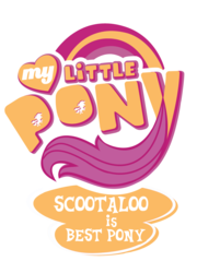 Size: 1588x2200 | Tagged: safe, artist:prettycupcakes, edit, scootaloo, g4, angle, best pony, best pony logo, logo, logo edit, my little pony logo, simple background, transparent background