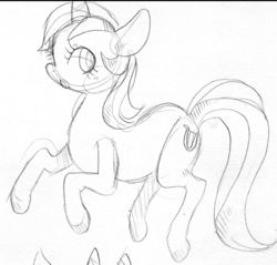 Size: 1280x1226 | Tagged: safe, artist:cherivinca, lyra heartstrings, pony, unicorn, g4, female, grayscale, monochrome, open mouth, simple background, sketch, solo, traditional art, white background