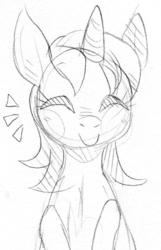 Size: 621x963 | Tagged: safe, artist:cherivinca, lyra heartstrings, pony, unicorn, g4, eyes closed, female, grayscale, monochrome, sketch, smiling, solo, traditional art