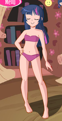 Size: 252x494 | Tagged: safe, twilight sparkle, human, g4, belly button, breasts, clothes, delicious flat chest, female, flatlight sparkle, fynsy, humanized, magical friends, panties, purple underwear, solo, underwear
