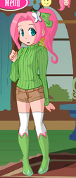Size: 210x486 | Tagged: safe, fluttershy, human, g4, clothes, female, fynsy, humanized, magical friends, solo, sweater, sweatershy, turtleneck